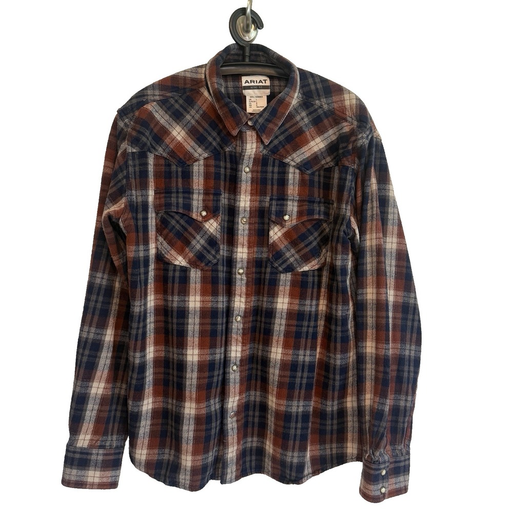 Ariat Mens Retro Fit Plaid Snap Flannel Shirt L Heavy Utility Outdoors Gorpcore